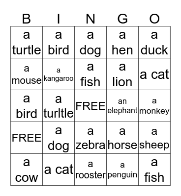Animals 1 Bingo Card