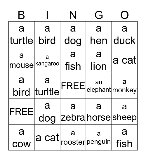 Animals 1 Bingo Card