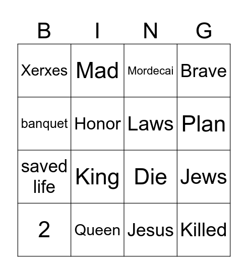 Esther Bingo Card