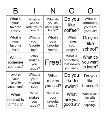 Questions Bingo Card