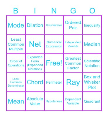 PSSA Review Bingo Card