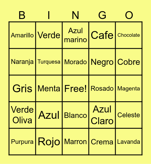 Colors Bingo Card