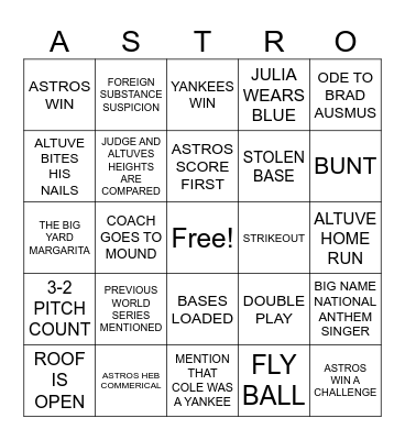 ASTROS BASEBALL BINGO Card