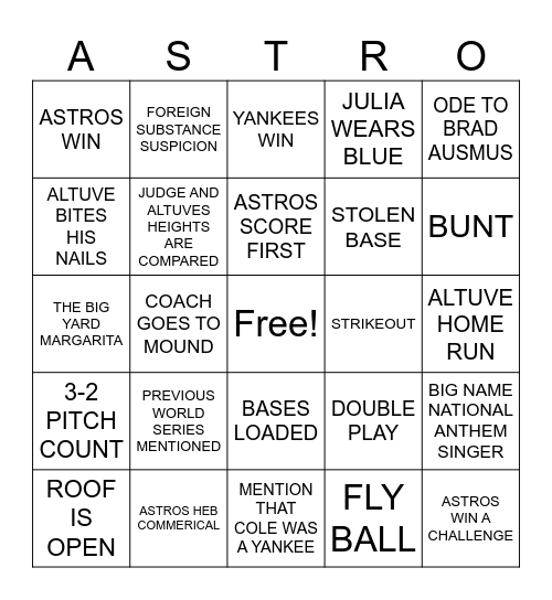 ASTROS BASEBALL BINGO Card