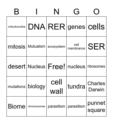 Mrs. Colleen's Biology Bingo Card