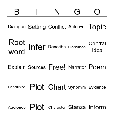 SBAC Vocabulary Bingo Card