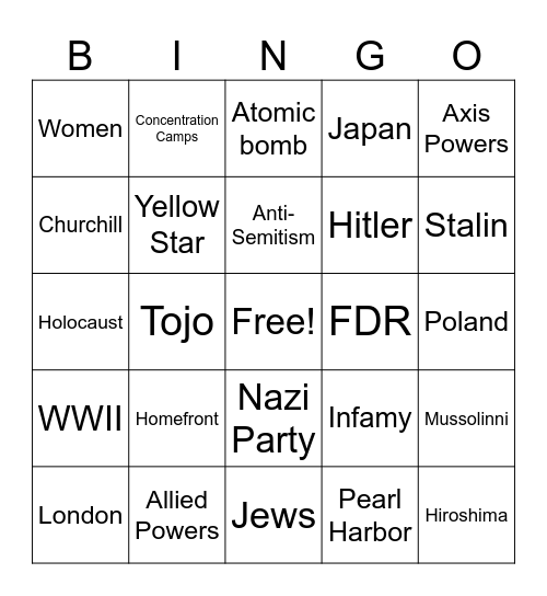 History Bingo Card