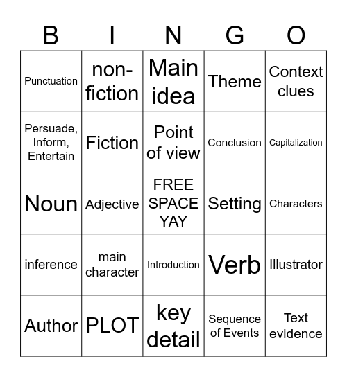 ELA VOCABULARY Bingo Card