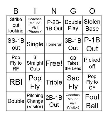 Softball Bingo Card