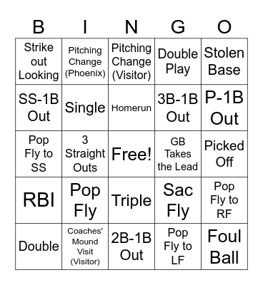 Softball Bingo Card