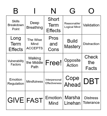 DBT Skills Bingo! Bingo Card