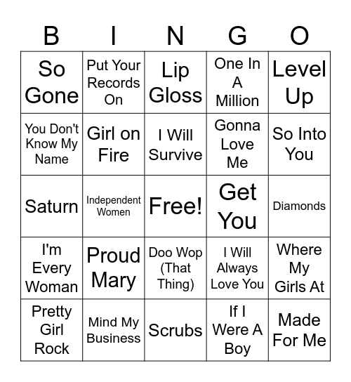 Singo - Songs (Easy) [W.E. Ed.] Bingo Card