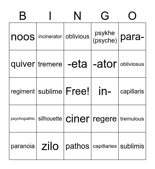 "There Will Come Soft Rains" Bingo Card