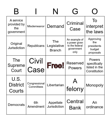 Civics & Econ Year-In-Review Bingo Card