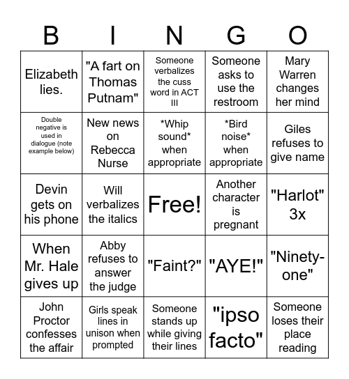 ACT III Bingo Card
