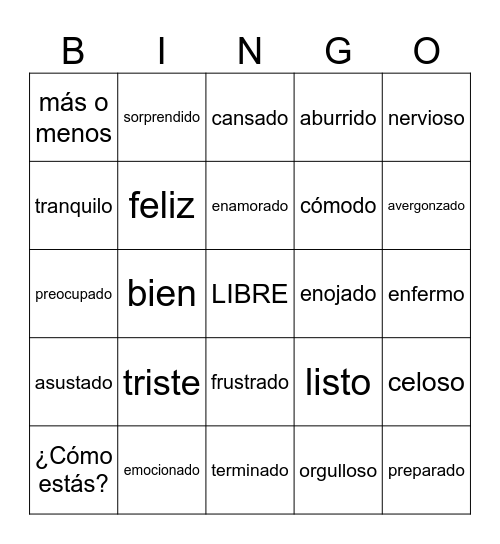 Las emociones Bingo Card