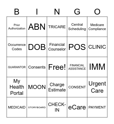 Patient Access Bingo Card