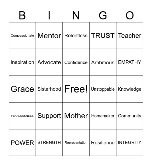 WIL Leadership Word Cloud Bingo Card