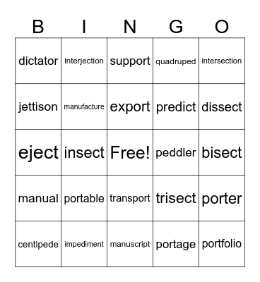 Vocabulary Bingo Card