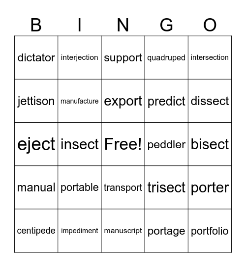 Vocabulary Bingo Card