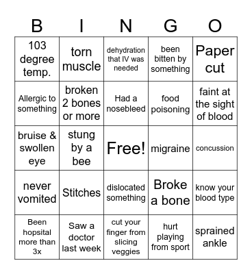 Health & Symptoms BINGO Card