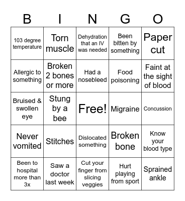 Health & Symptoms Bingo! Bingo Card