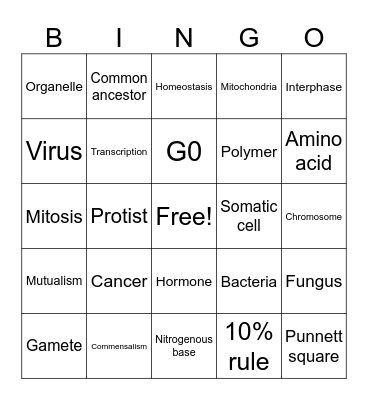 Biology Vocabulary Review Bingo Card