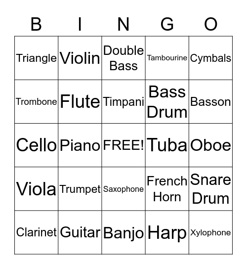 Instrument Bingo Card