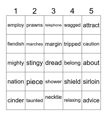 Level 3 Words Bingo Card