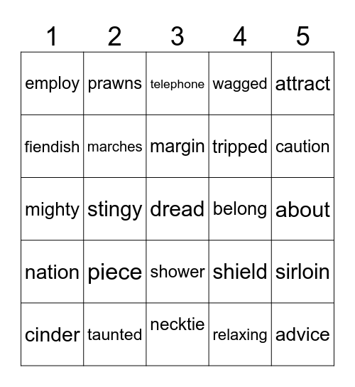 Level 3 Words Bingo Card