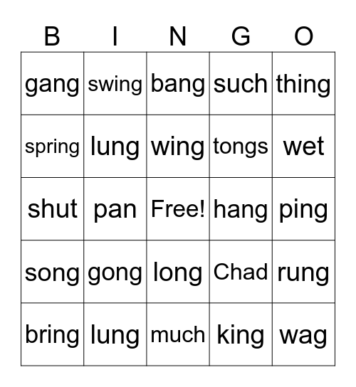 -ng words Bingo Card