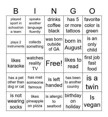 Find Someone Who... Bingo Card