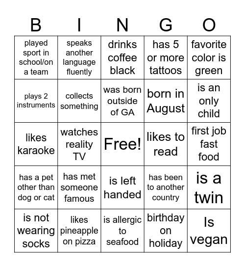 Find Someone Who... Bingo Card