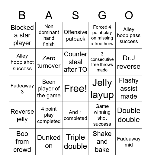 Basketball Bingo Card