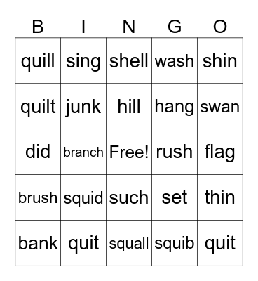 qu Words Bingo Card