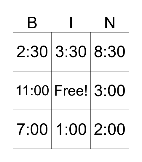 Time Bingo Card