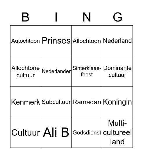 Cultuur Bingo Card