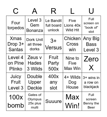 Carlu Bingo Card