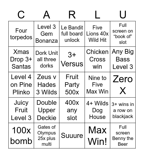 Carlu Bingo Card