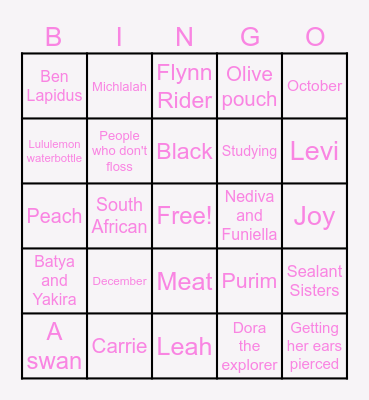 Estee's Bridal Shower Bingo Card