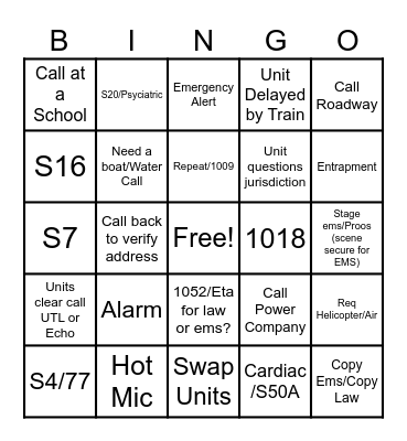 ECC Dispatch Bingo Card