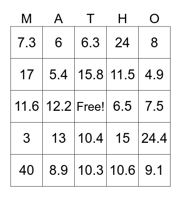 Pythagorean Theorem MATH-O Bingo Card