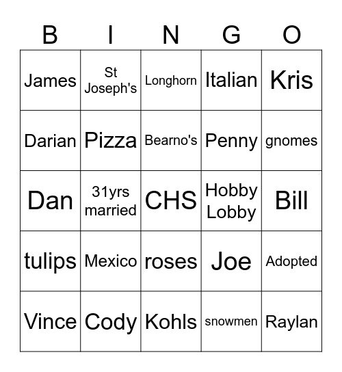 Jeanette BINGO! Bingo Card