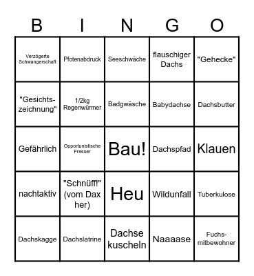 Dachx-Dingo Bingo Card
