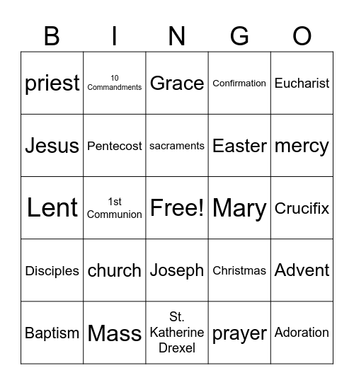 Family Faith Formation Bingo Card