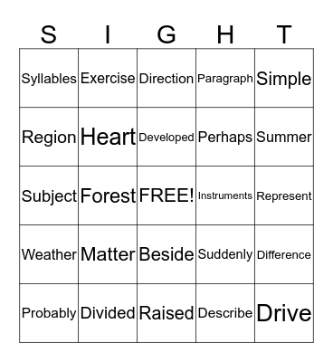 SIGHT WORDS Bingo Card