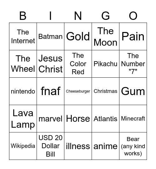 Infinite Craft Bingo Card