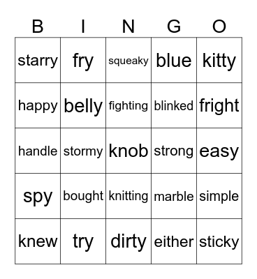 Plus Lesson 46 Sight and Sound 25 only Bingo Card