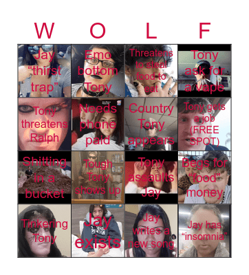 Wolfie & Jay April Bingo Card
