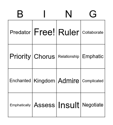 Unit 6 Vocabulary Review Bingo Card